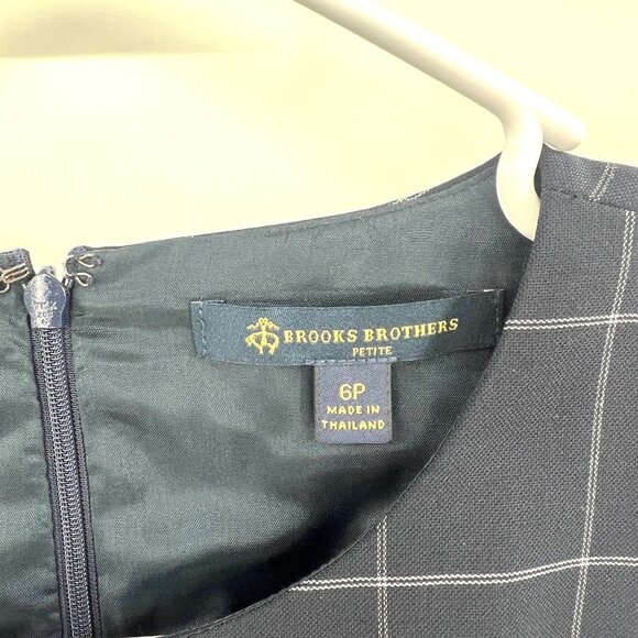 Brooks Brothers Navy Window Pane Shift Dress Wool Blend Women's 6 P - Picture 4 of 6